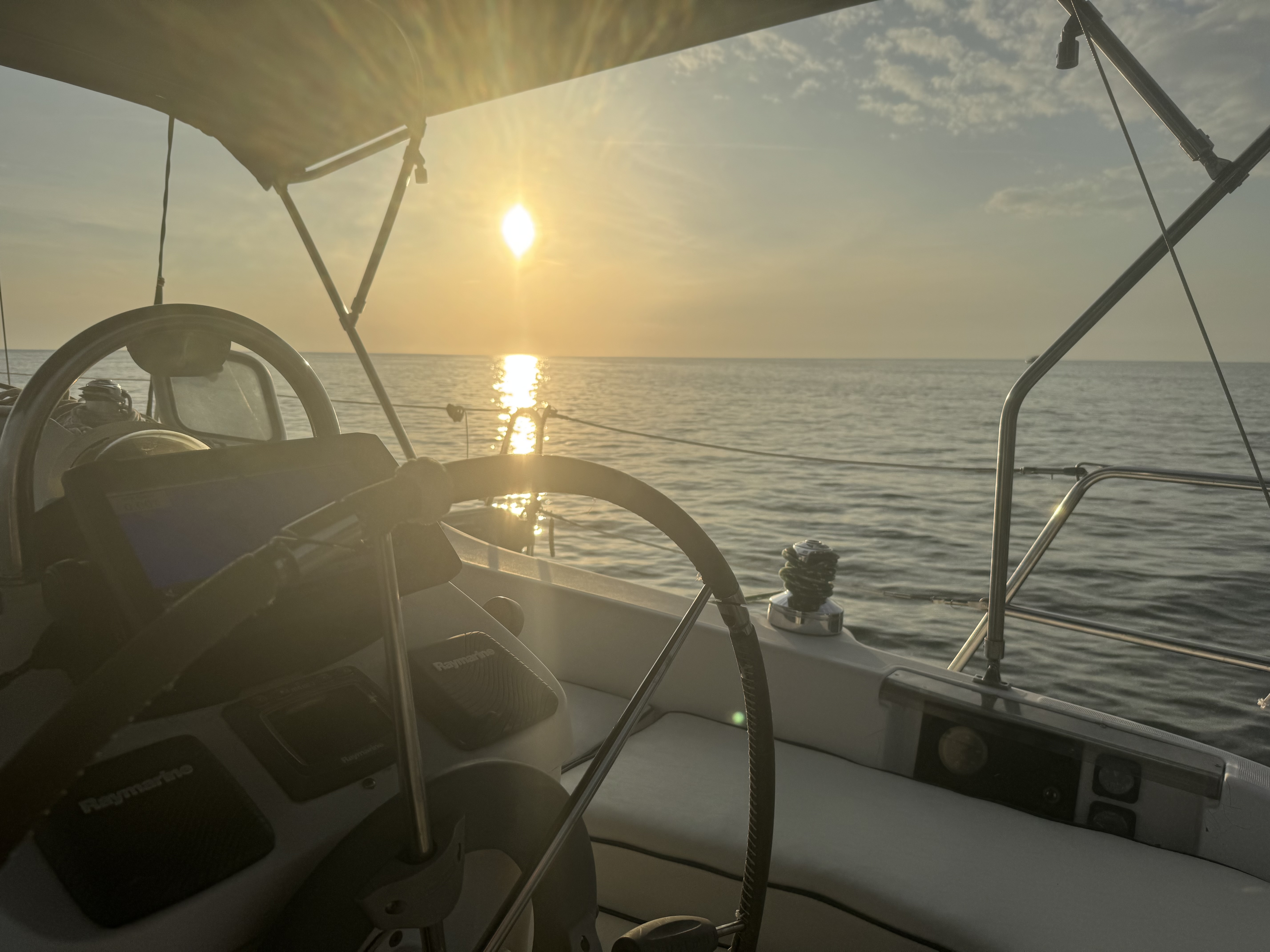 Golden sunset view from the helm of Northern Lights